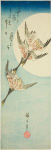Villgås som flyr over fullmåne av Utagawa Hiroshige
