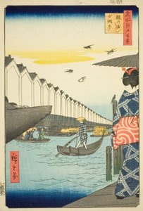 Yoroi Ferry, Koami-cho (Yoroi no watashi Koami-cho), fra serien "One Hundred Famous Views of Edo (Meisho Edo hyakkei)" av Utagawa Hiroshige