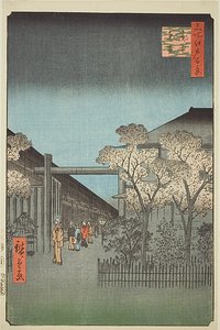 Yoshiwara Licensed Quarters at Dawn (Kakuchu shinonome), nr. 38 fra serien «One Hundred Famous Views of Edo (Meisho Edo hyakkei)» av Utagawa Hiroshige