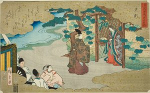 Yugao, fra serien "Fifty-four Chapters of the Tale of Genji (Genji monogatari gojuyonjo)" av Utagawa Hiroshige
