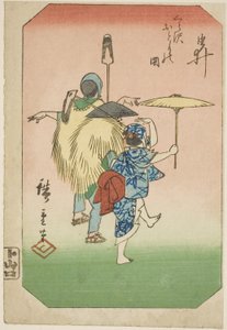 Yui, del av et ark fra serien "Bilder av de femti-tre stasjonene på Tokaido-veien (Tokaido gojusan tsugi zue)" av Utagawa Hiroshige