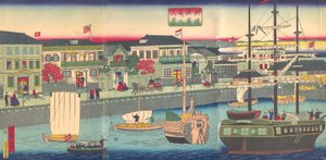 5th gate, 1870, Yokohama-prefekturpolitiet ved elven, 1870.