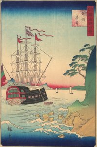 Nederlandsk skip for anker utenfor kysten av Tsushima, 3. måned, 1859. av Utagawa Hiroshige II