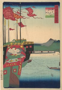 Hollandske og kinesiske skip i havnen i Nagasaki i Hizen-provinsen, 3. måned, 1859.