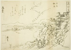 Sketch for Autumn Moon at Ishiyama Temple (Ishiyama no shugetsu), fra serien "Eight Views in Omi Province (Omi hakkei)" av Utagawa Hiroshige II