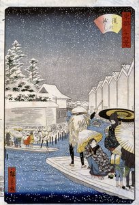 Boats under the snow, Japan - Hiroshige print