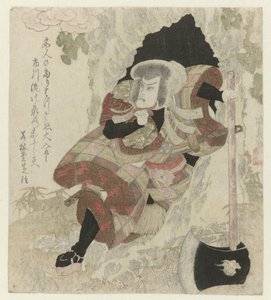 Mann med øks kommer seg ut av et tre av Utagawa Kunisada (I)