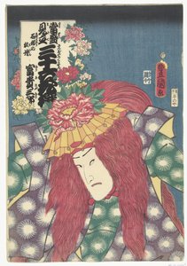 Peoner fra Shakkyo Shakkyo no botan, Fukisaburo (tittel på objekt) Samtidsreferanser til de 36 dikterne. (serietittel) Tosei mitate sanjurokkasen. (serietittel på objekt) av Utagawa Kunisada (I)