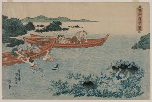 Abalone Divers utenfor kysten av Ise, fra en Untitled Landscape-serie av Utagawa Kunisada