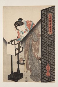 Orientalsk lampe (Andon) (farget treblokktrykk) av Utagawa Kunisada