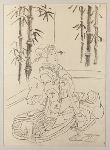 Forberedende tegning til venstre blad i triptyket Elegant instrumentaltrio av jenter av Utagawa Kunisada