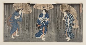 Plutselig dusj i sommervarmen (Shochu no yudachi) (farget treblokktrykk) av Utagawa Kunisada