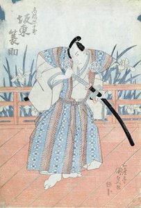 Skuespilleren Bando Tokuke som Takahastu Yajuro, en samurai (treblokktrykk) av Utagawa Kunisada