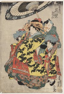 Kurtisanene Hanmurski og Koshikibu fra Tamai Promending in the Rain av Utagawa Kunisada