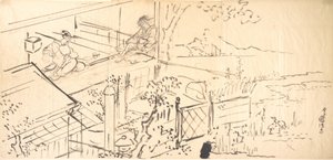 To kurtisaner nyter utsikten fra et tehus av Utagawa Kunisada