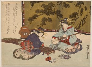 To kurtisaner som spiller musikkinstrumenter av Utagawa Kunisada