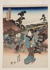 Utsikt over Kuwana (Kuwana no zu) (farget treblokktrykk) av Utagawa Kunisada