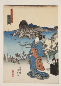 Utsikt over Maisaka (Maisaka no zu) (farget treblokktrykk) av Utagawa Kunisada