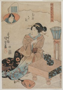 Kvinne forbereder seg på å spille Go. av Utagawa Kunisada