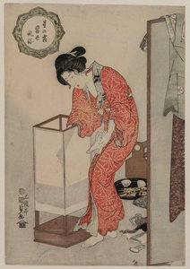 Woman Putting Out a Light (fra serien Modern Customs: Frost Beneath the Stars) av Utagawa Kunisada