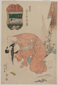 Kvinne som setter opp håret sitt (fra serien Berømte restauranter i vår tid) av Utagawa Kunisada