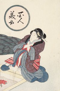 Kvinne varmer føttene ved ildstedet av Utagawa Kunisada