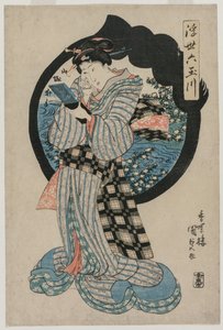 Woman with a Hand Mirror fra serien The Six Tama Rivers of the Floating World av Utagawa Kunisada