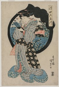 Woman with a Hand Mirror fra serien The Six Tama Rivers of the Floating World, ca. tidlig på 1830-tallet av Utagawa Kunisada