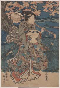 Gå på kirsebærblomsterfest (fargetresnitt) av Utagawa Kunisada III