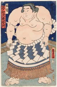 Portrett av sumobryteren Shiranui Mitsuemon (1825-1879) med et rituelt forkle. Trykk av Utagawa Kunisada II (1823-1880) av Utagawa Kunisada II