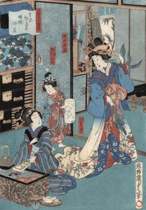 Ukiyo-e-trykk av Geisha med Hibachi av Kunisada II, ca. 1860 (treblokktrykk i farger)