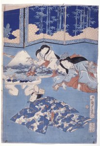 Innbydende vår med en samling av blomster (Hana Soroi Haru No Taimen) (treblokktrykk i farger) av Utagawa Kunisada II
