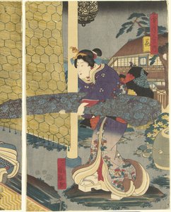 Blomster Hana (tittel på objekt) Snow, Moon and Flowers (serietittel) Setsugekka no uchi (serietittel på objekt) av Utagawa Kuniteru