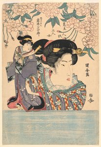 Pentaptyk: Fem jenter med teaterdukker av Utagawa Kuniyasu