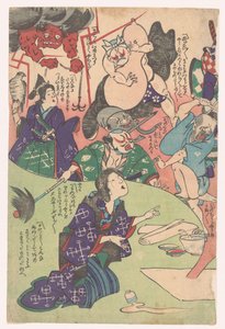 Knælende kvinne Otsu-e (serietittel) av Utagawa Kuniyoshi (possibly)