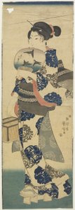 (Kvinne med vifte og cricketbur), 1843-1847 av Utagawa Kuniyoshi