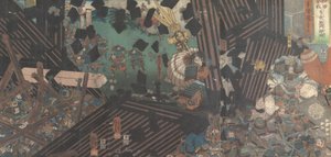 Album med femten triptyker av kjente slagscener, 1800-tallet. av Utagawa Kuniyoshi