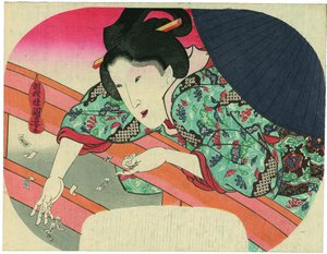 En skjønnhet kaster bønnesedler til bodhisattva Jizō i Sumida-elven for å berolige de druknedes ånder av Utagawa Kuniyoshi