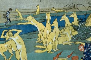 Tegneserierever som øver på formendring (Dōke kitsume henge no keiko), ca. 1842 av Utagawa Kuniyoshi
