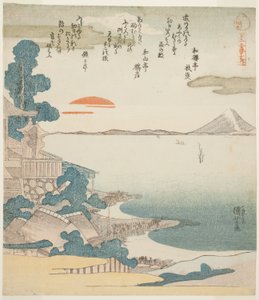 Dawn over Mout Fuji og Susaki, fra serien "Five Views of Mount Fuji (Fuji goban no uchi)" av Utagawa Kuniyoshi