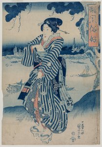 Geisha stående på bredden av Sumida-elven ... tidlig på 1830-tallet. av Utagawa Kuniyoshi
