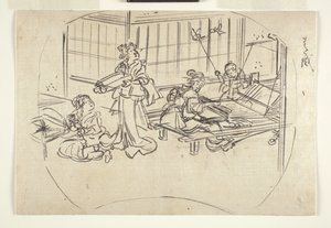Hataori (veving på en vevstol) ca. 1840 (blekk på papir) av Utagawa Kuniyoshi