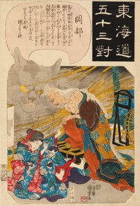 Okabe: historien om kattesteinen, 1845 av Utagawa Kuniyoshi