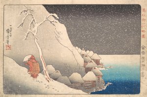 Prest Nichiren i eksil på Sado Island, ca. 1830. av Utagawa Kuniyoshi