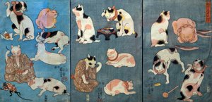 Ordspråk illustrert av katter (Tatoe zukushi no uchi), ca. 1852 av Utagawa Kuniyoshi