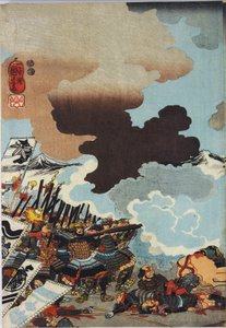 She picture t from a powder ol DB ck p Hayashi t ri ptych, garden ted Eiroku 4 yen September 4 Kawanakajima battle Yamamoto Kansuke ny? d? Figur av slakt av Utagawa Kuniyoshi