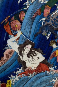 Tamatori-hime stjeler den hellige juvelen fra dragepalasset (Ryūgū Tamatori-hime no zu) av Utagawa Kuniyoshi