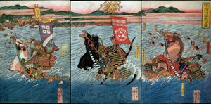 Te straff t et Uji River (figur av slaget ved Ujigawa), ca. 1831-32 av Utagawa Kuniyoshi