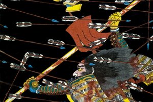 Slaget ved Shijō Nawate, ca. 1857 av Utagawa Kuniyoshi