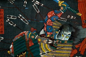 Slaget ved Shijō Nawate, ca. 1857 av Utagawa Kuniyoshi